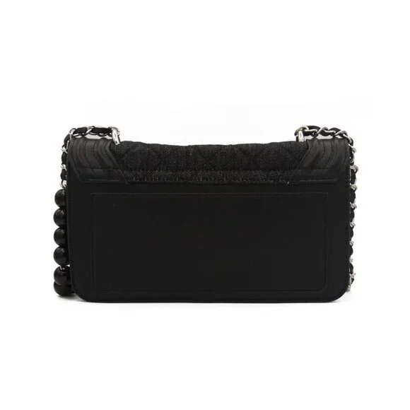 SOLD OUT 🥳Badgley Mischka Quilted Black Denim Crossbody Bag with Chain Strap - Picture 3 of 3